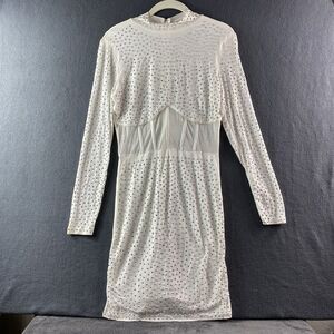 Windsor Women’s White Rhinestone Embellished Long Sleeve Mini Dress Size Large
